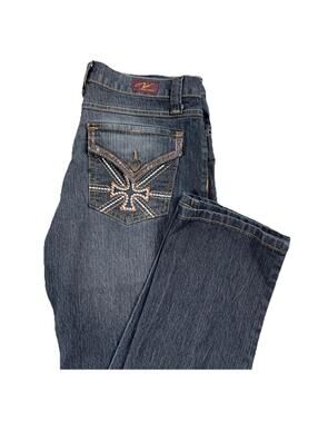 NEESO Premium Jeans Women's 9 / 30 x 31 Cross Flap Pockets Dark Wash Stretch Y2K